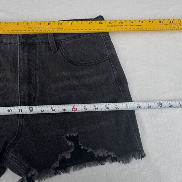 KanCan‎ Womens Frayed Hem Black Denim Shorts Faded Shark Bite Size 11/29 - Picture 7 of 10